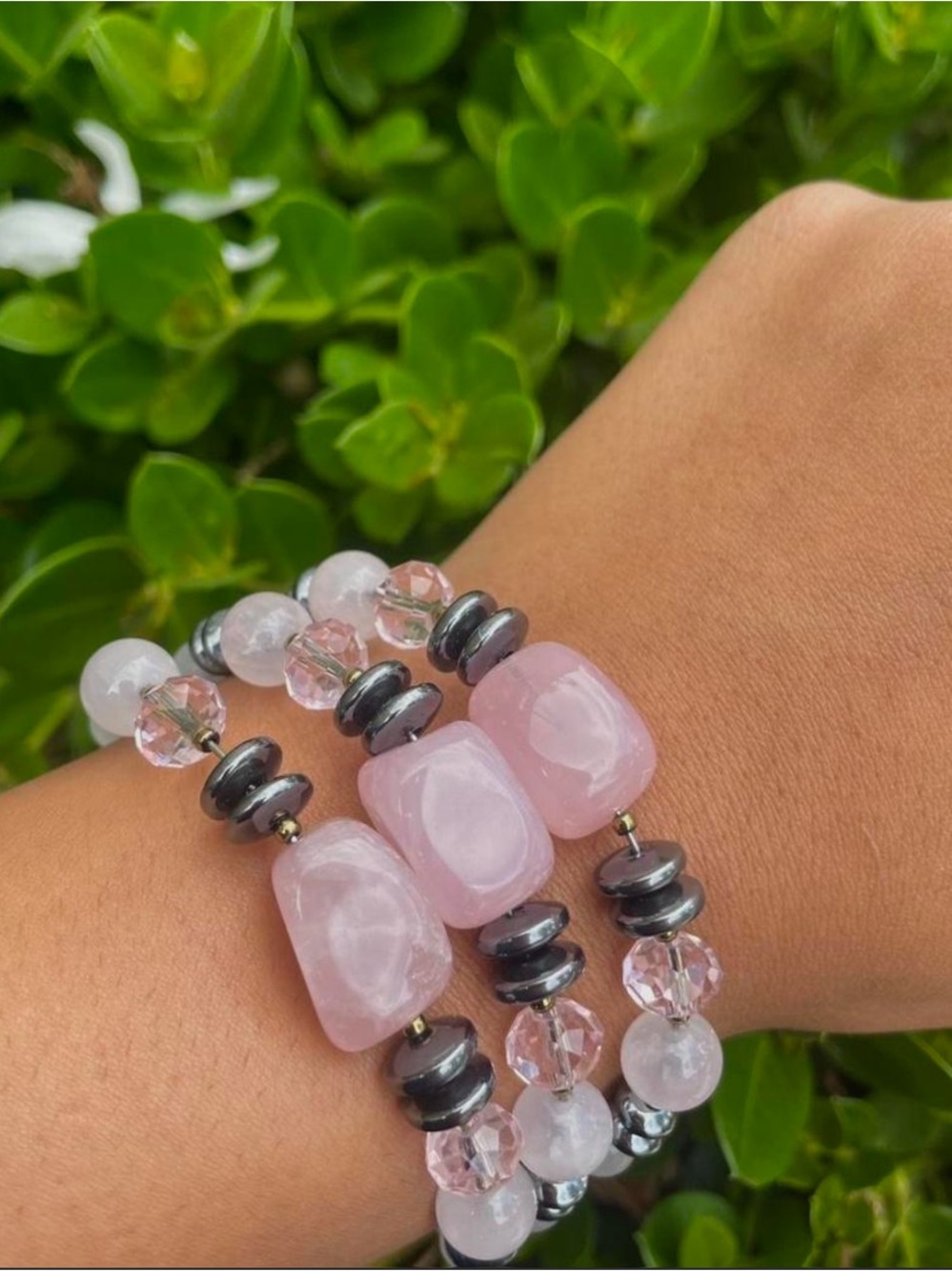Rose Quartz Beaded Stack Bracelet - Women's Pink Gemstone Jewelry